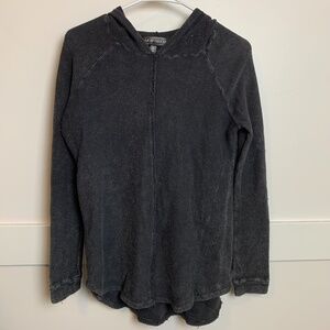 Almost Famous Dark Gray Distressed Waffle Knit Hoodie